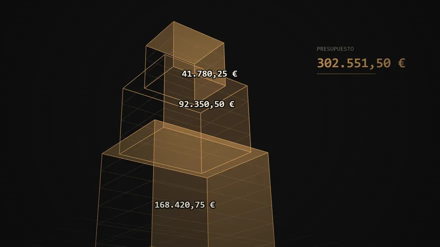 Modelo de edificio en 3D con elementos presupuestados