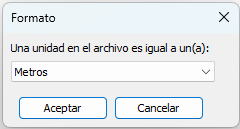 Diálogo Formato de Revit con la unidad del archivo de puntos en Metros